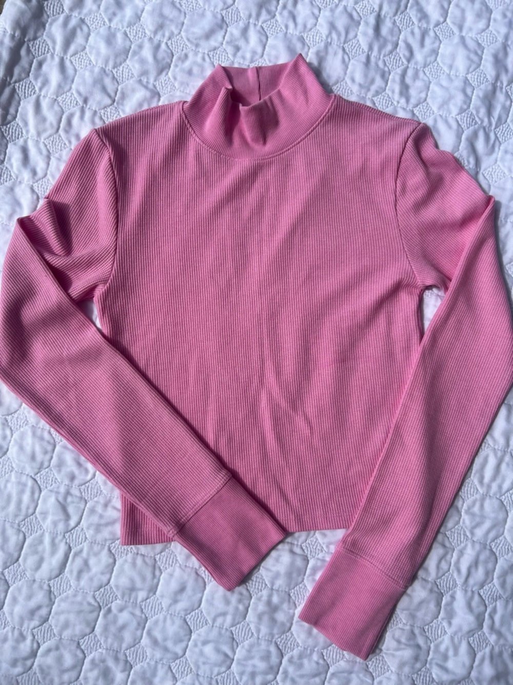 American Eagle waffle knit mock neck long sleeve shirt thermal pink Size medium